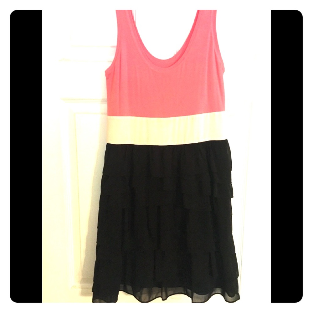 NWT Express Pink/Black Dress with Ruffle Skirt